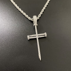 New Copper Zirconia Cross Pendant Hip Hop Necklace