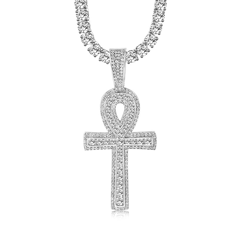 Ankh cross pendant necklace with zircon
