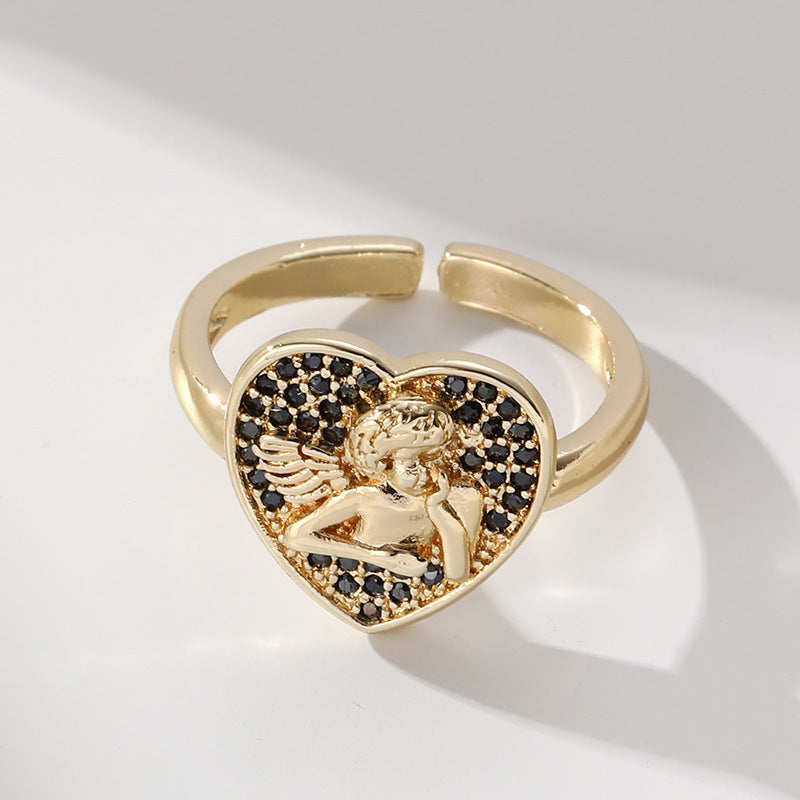 Angel Heart Copper Plated 18k Gold Micro Zircon Ring Set