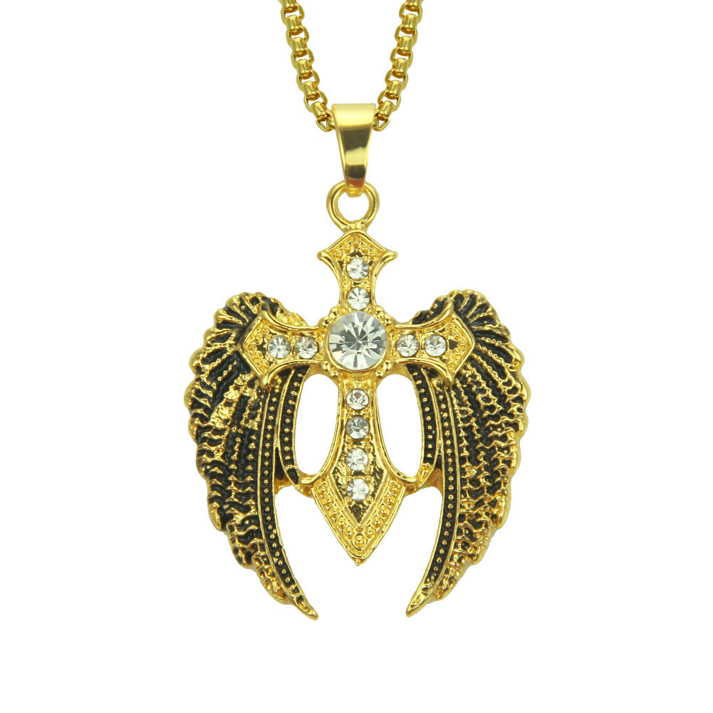Rhinestone cross wing necklace