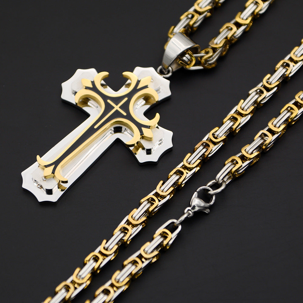 Double Layer Cross Pendant Necklace for Men in Stainless Steel