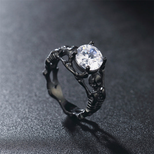Skull ring with gem, titanium steel