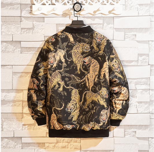 Men's Tiger Embroidered Jacket - Chinese Style Baseball