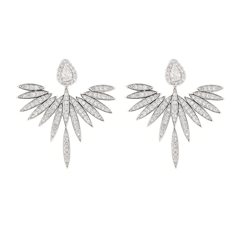 Silver angel wing earrings with zirconia