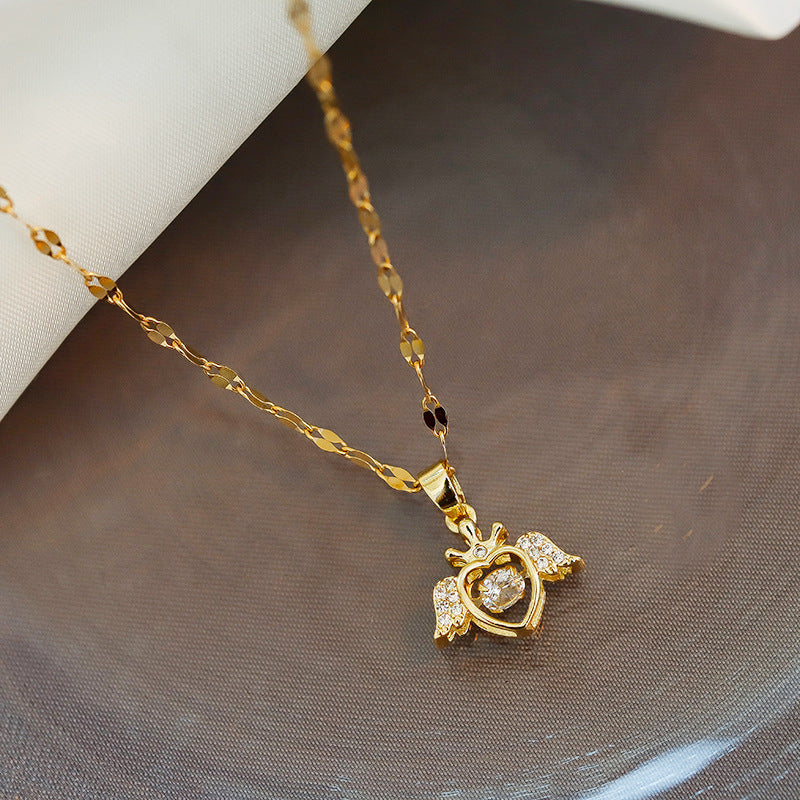 Korean Style Sweet Angel Wings Titanium Steel Necklace