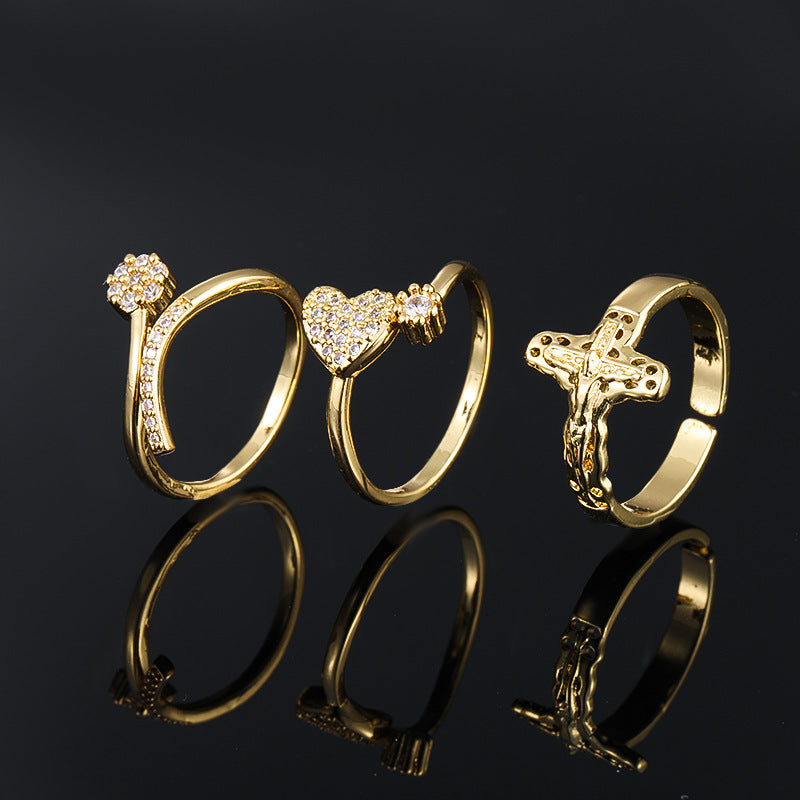 Gold-plated geometric zircon ring