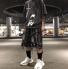 Men's Dark Tie-Dye Frayed Denim Shorts