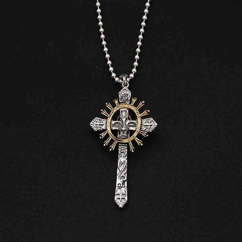 Wholesale S925 Silver Vintage Punk Skull Cross Pendant
