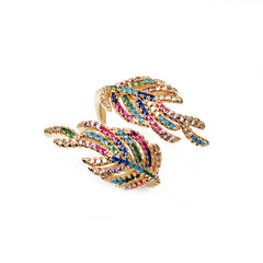Women's Adjustable Copper Ring with Zircon Leaf Design