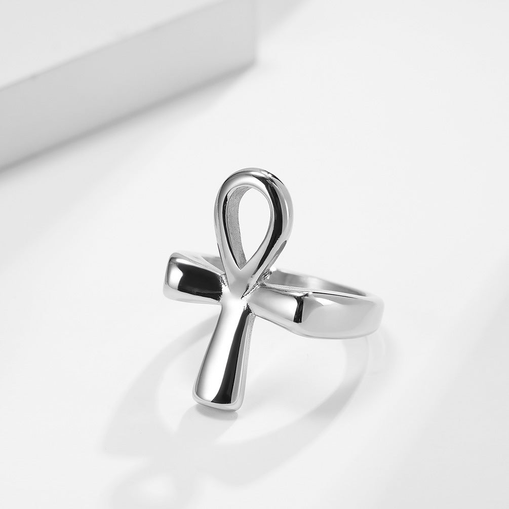 Egyptian Ankh Cross Stainless Steel Ring for Men