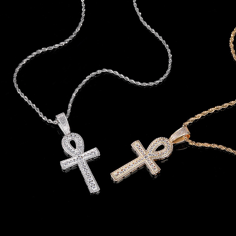 Ankh cross pendant necklace with zircon