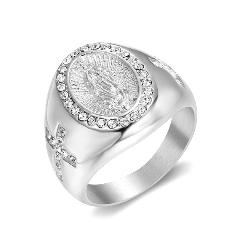 Men's Gold Plated Diamond Virgin Mary Ring