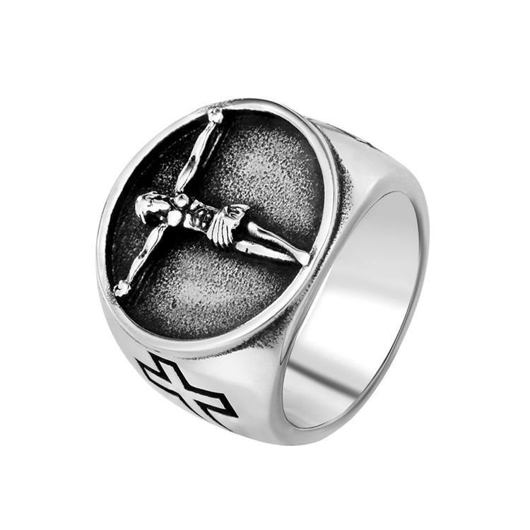 Vintage titanium steel cross ring