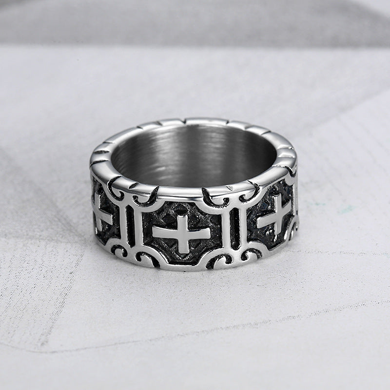 Vintage cross ring, titanium steel