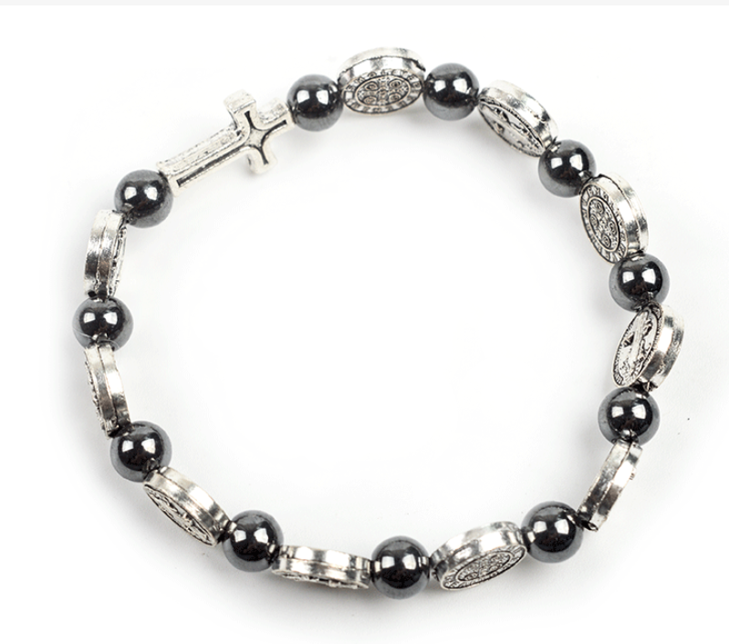 Hematite bead bracelet with Sao Bento medal