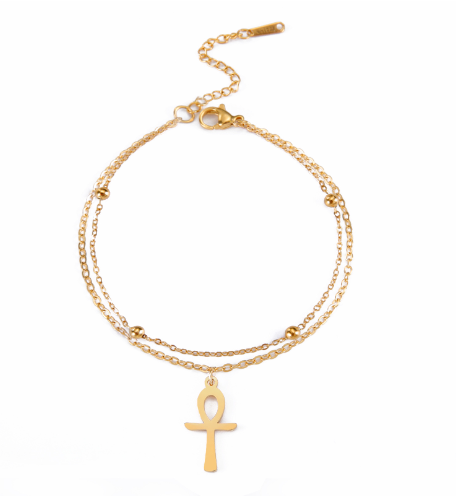 Egyptian Ankh Cross Stainless Steel Ankle Bracelet