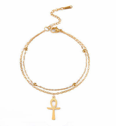 Egyptian Ankh Cross Stainless Steel Ankle Bracelet