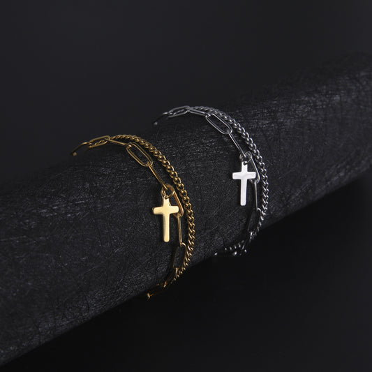 Double layer cross chain bracelet, titanium steel