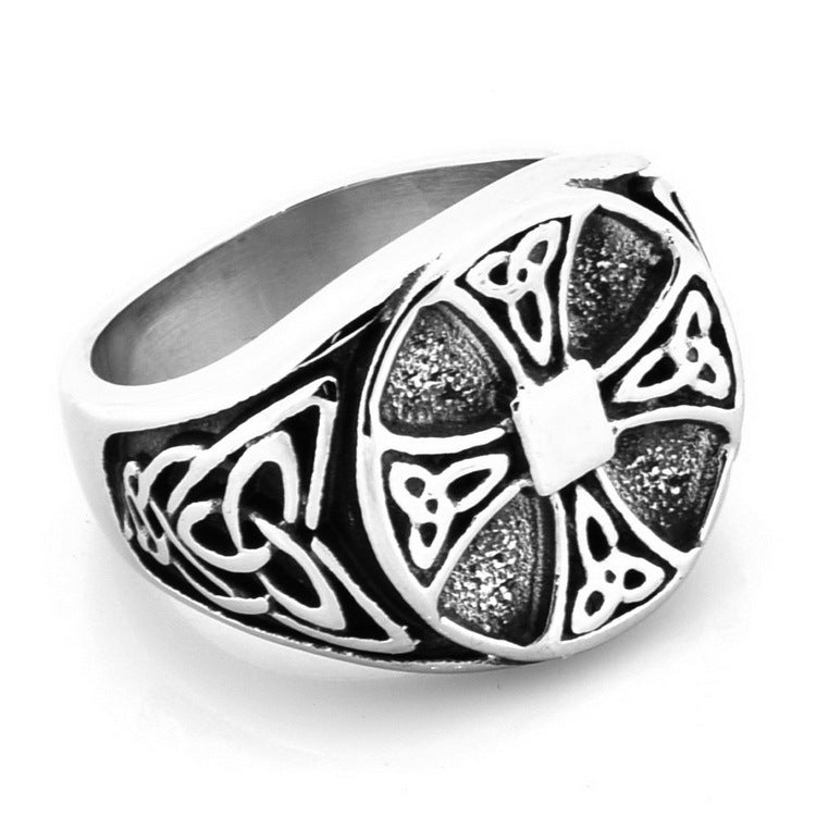 Cross Pattern Carved Ring in Stainless Steel