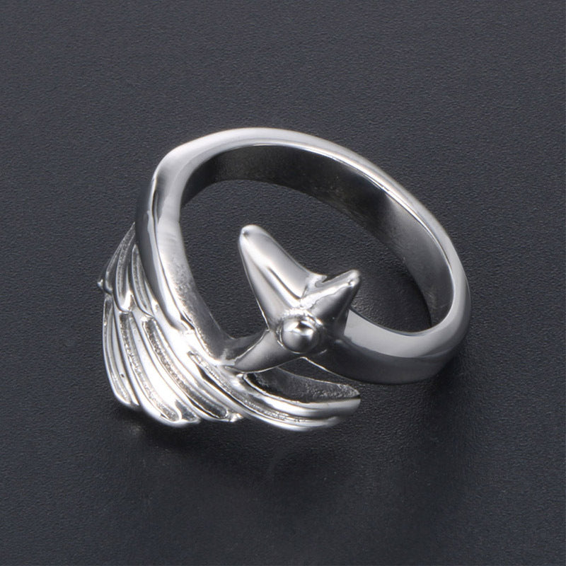 Titanium Steel Angel Wings Feather Fashion Ring