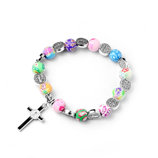 Polymer clay cross rosary bracelet