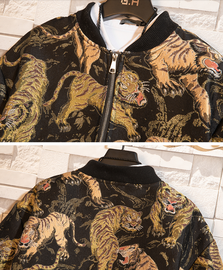 Men's Tiger Embroidered Jacket - Chinese Style Baseball