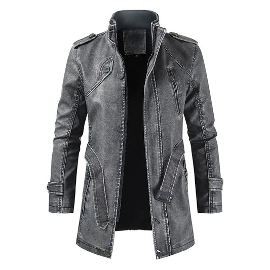 Casaco de Couro Masculino Slim-Fit à Prova de Frio