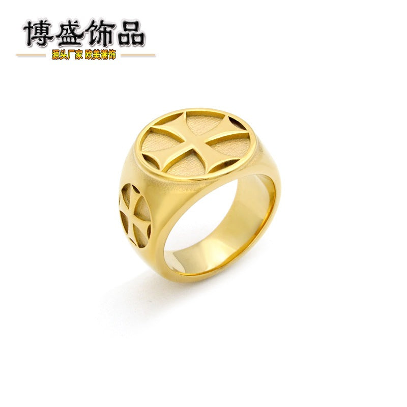 Retro Titanium Steel Cross Ring for Men's Punk Fashion