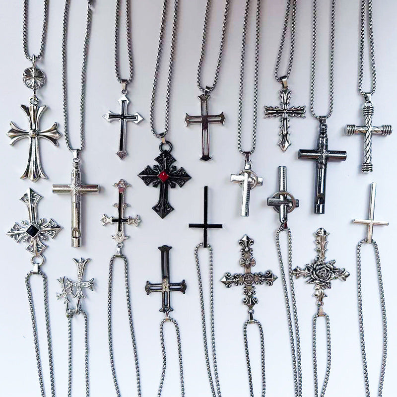 Retro cross pendant necklace with diamonds