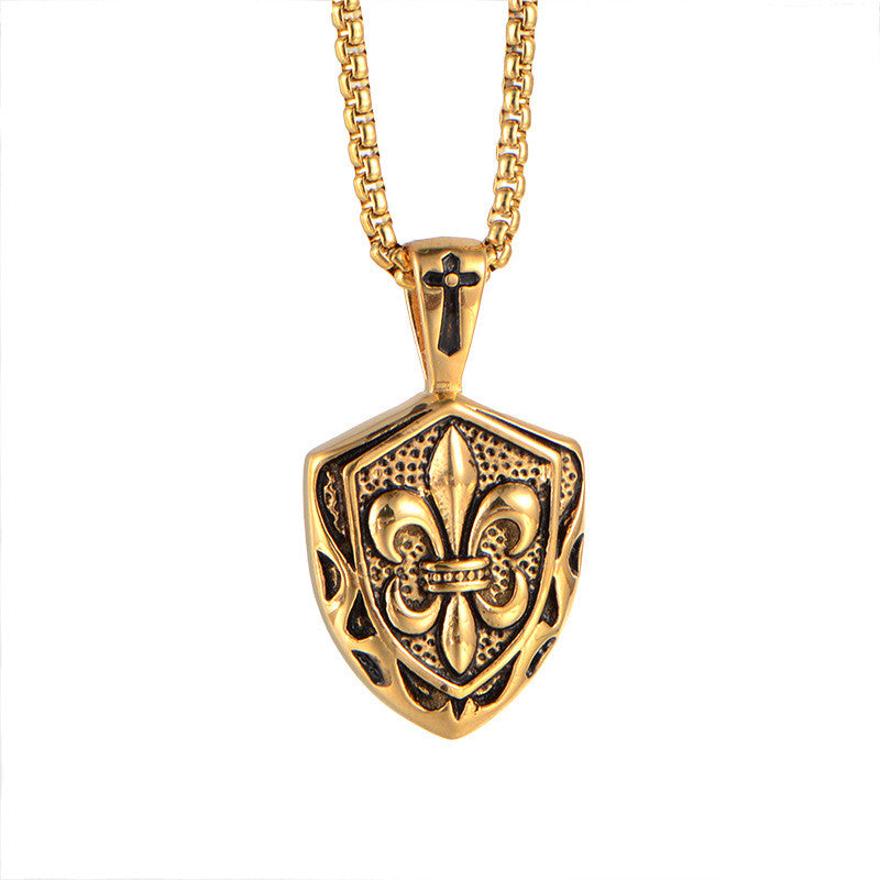 Vintage Punk Rock Pendant with Cross and Shield Design