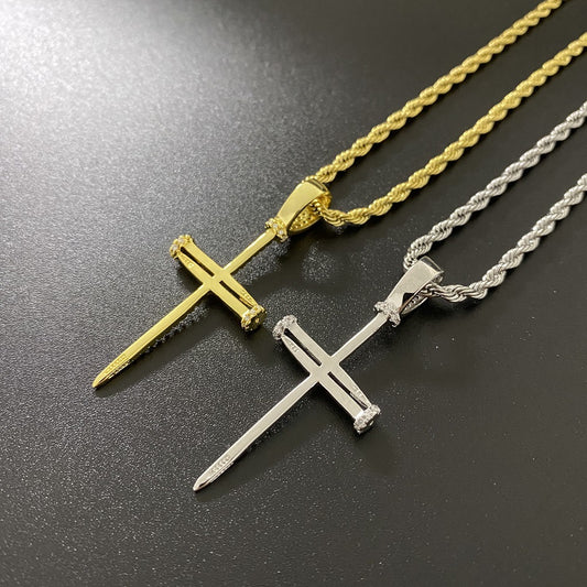 New Copper Zirconia Cross Pendant Hip Hop Necklace