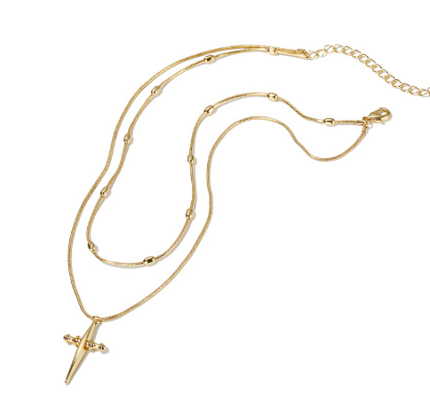 Fashionable Double Layer Gold Cross Necklace with Pendant