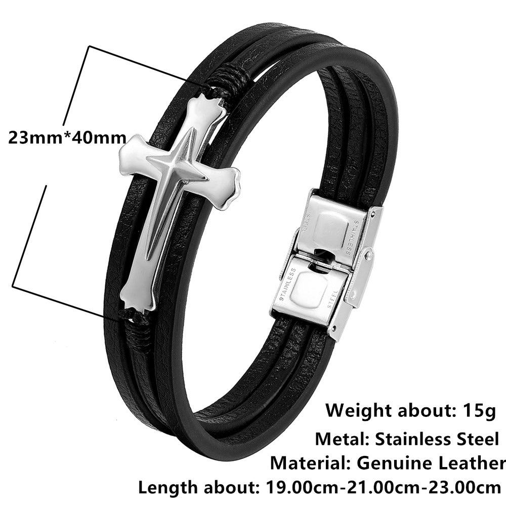 Men's Cross Bracelet - Handmade Stainless Steel Braid