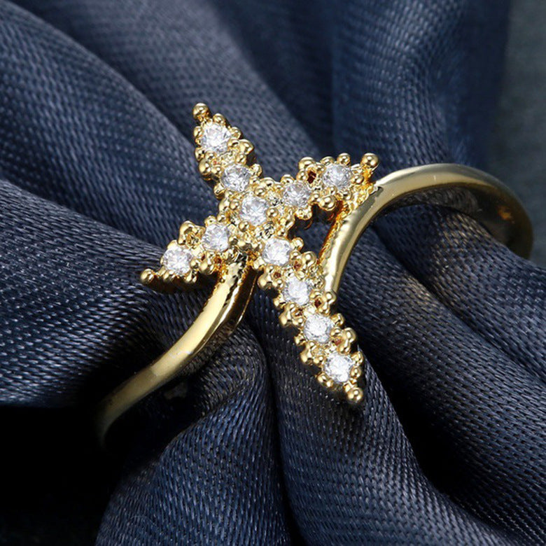 Silver cross ring with diamond accents