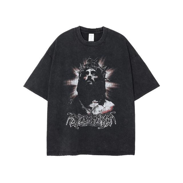 T-Shirt de Algodão com Gráfico Caveira Retro para Homem