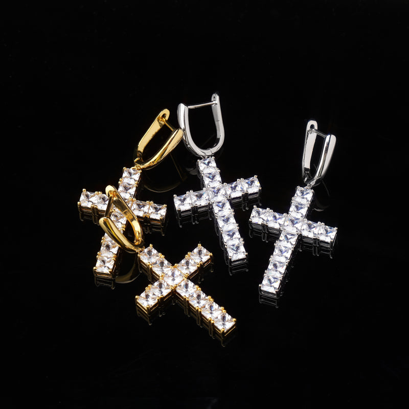 Square zircon cross earrings