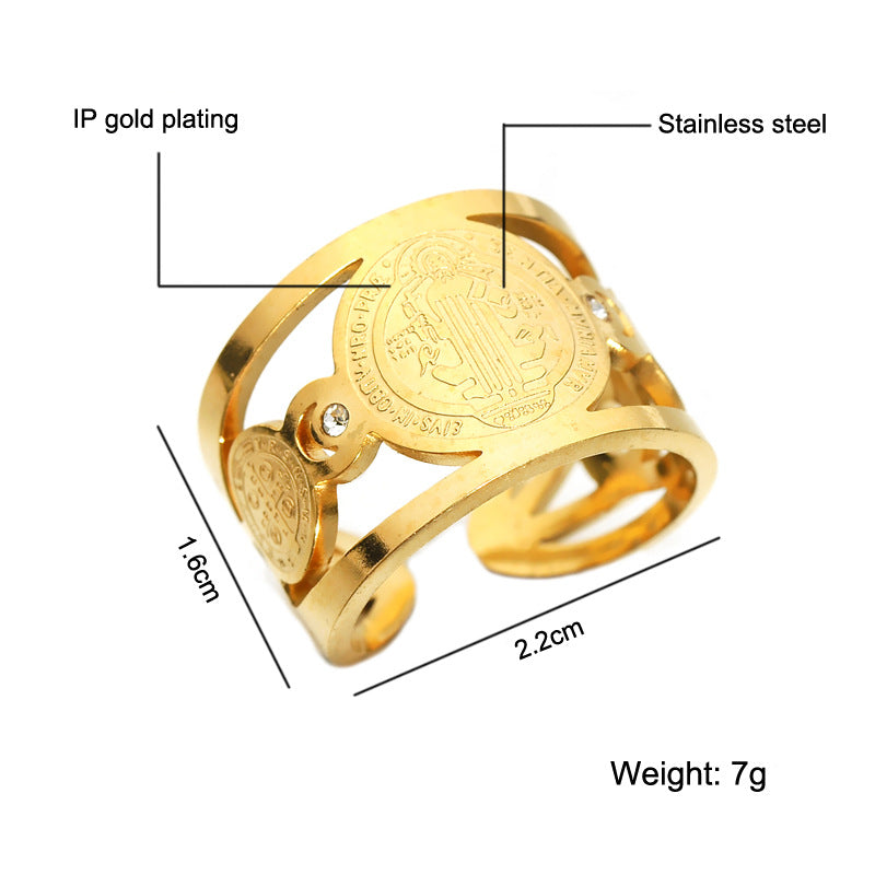 Stainless Steel Catholic Exorcist St. Benedict Ring
