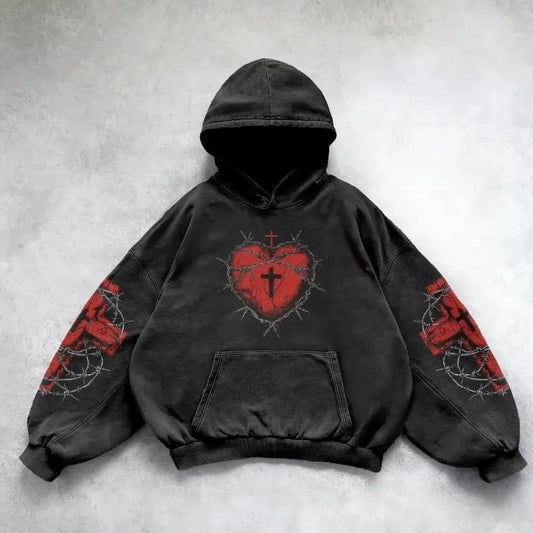 Gothic Vintage Coração Espinhoso e Capuz Anjo Caído