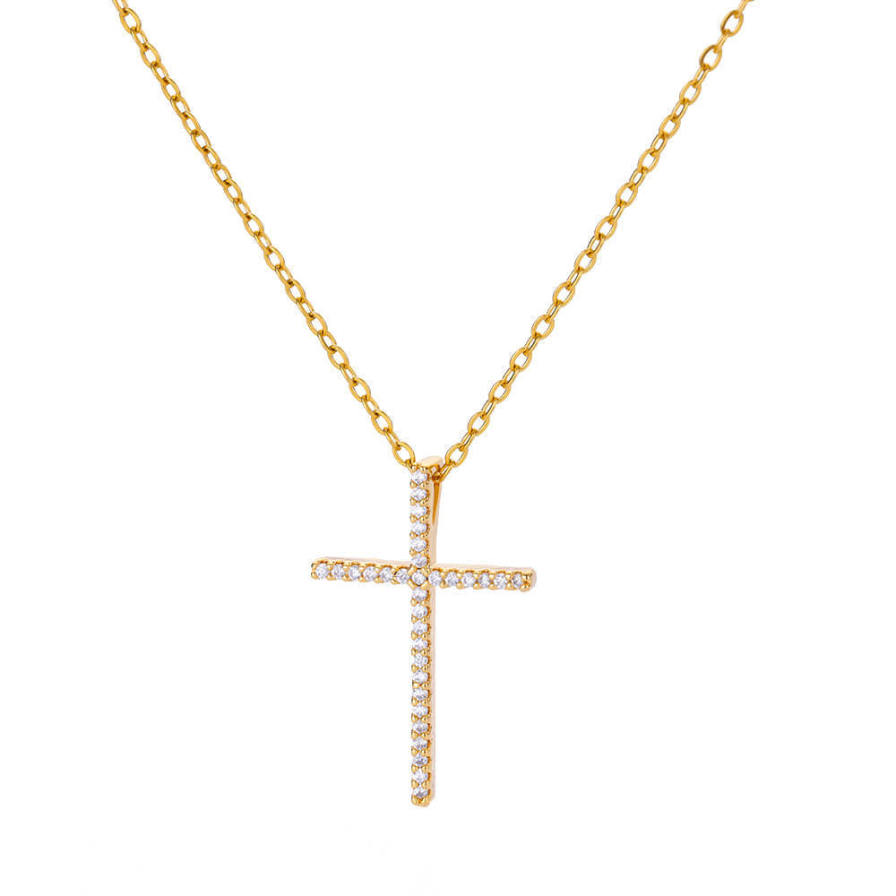 Trendy Minimalist Cross Pendant Necklace with Zirconia