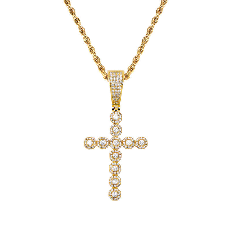 Iced-out cross pendant necklace, hip hop style